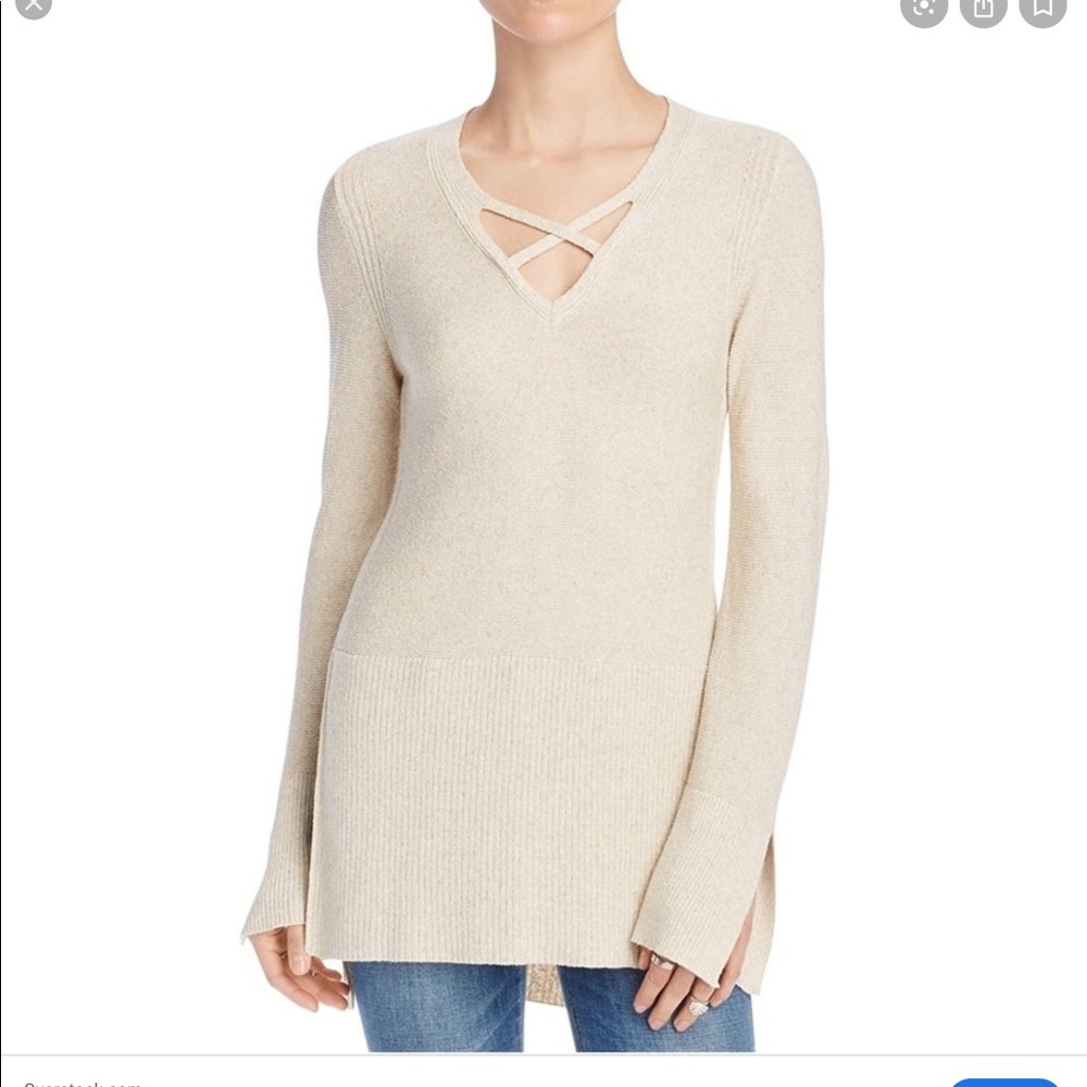 Free People Cream Crisscross Tunic Sweater NWOT
